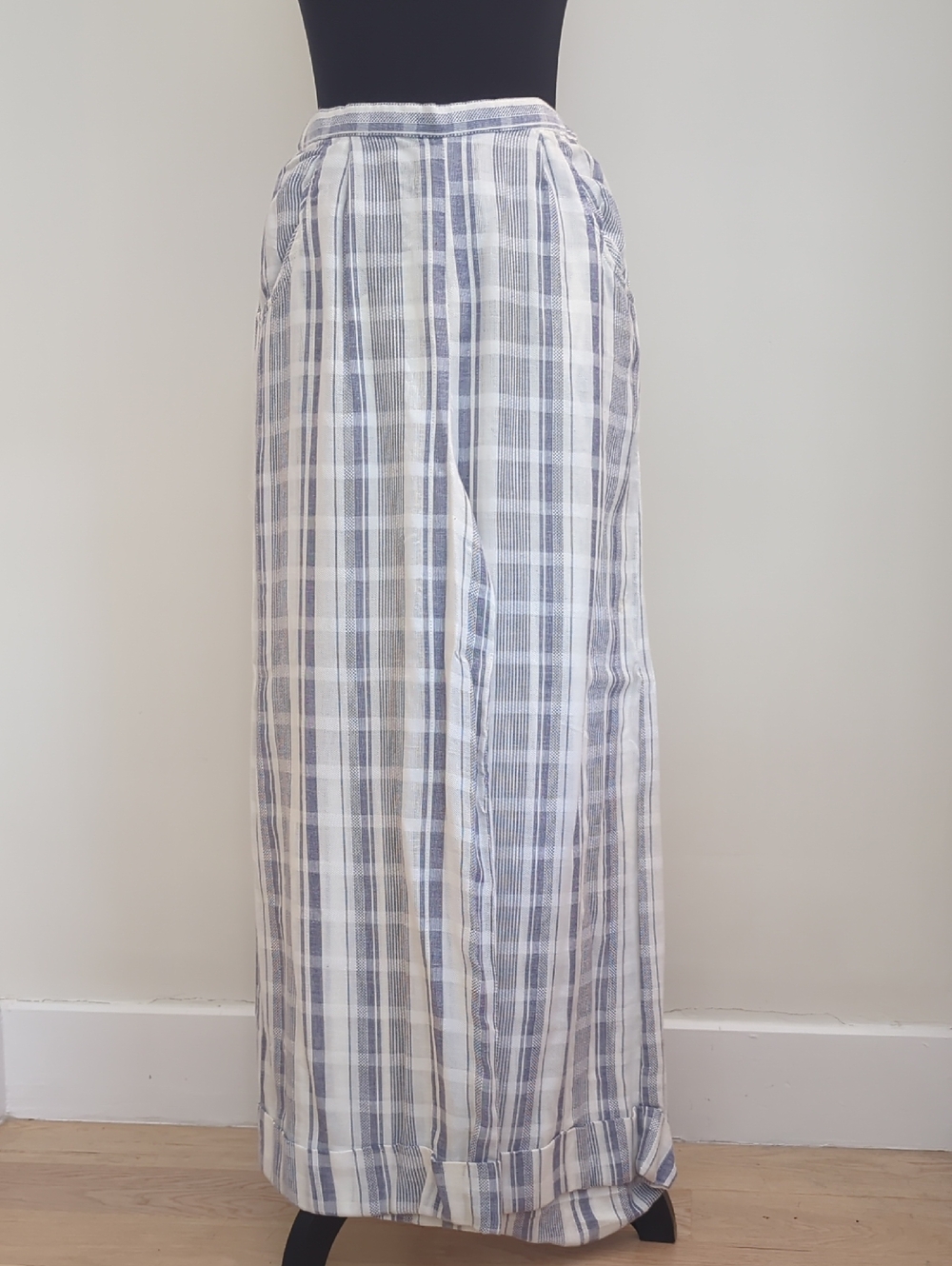NWT Angie Blue and White Plaid High Waist Wide Leg Pants
